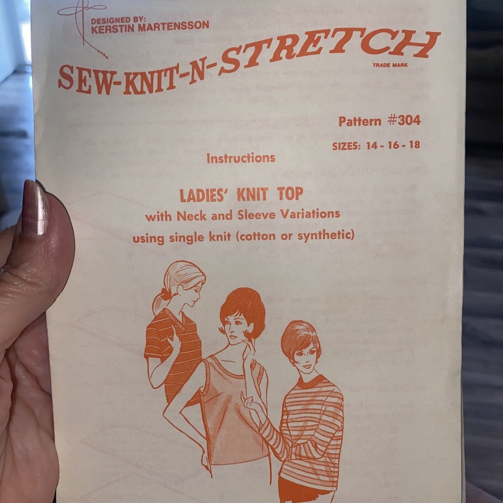Vintage Sew-Knit-N-Stretch Sewing Pattern 304 Ladies Knit Top Sizes 14-18 Cut